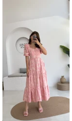 İşlemeli Mary Pembe Elbise - 8976