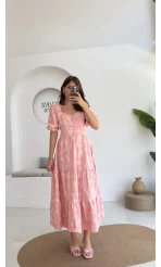 İşlemeli Mary Pembe Elbise - 8976