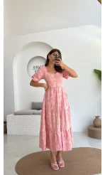 İşlemeli Mary Pembe Elbise - 8976