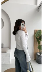 İspanyol Kol Detay Triko Hırka - Ekru - Kod: 4964