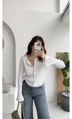 İspanyol Kol Detay Triko Hırka - Ekru - Kod: 4964