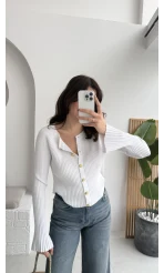 İspanyol Kol Detay Triko Hırka - Ekru - Kod: 4964