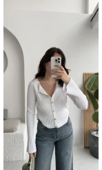 İspanyol Kol Detay Triko Hırka - Ekru - Kod: 4964