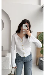 İspanyol Kol Detay Triko Hırka - Ekru - Kod: 4964