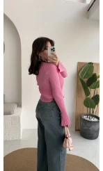 İspanyol Kol Detay Triko Hırka - Pembe - Kod: 316