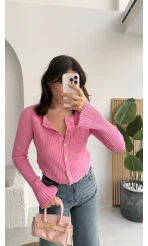 İspanyol Kol Detay Triko Hırka - Pembe - Kod: 316