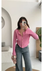 İspanyol Kol Detay Triko Hırka - Pembe - Kod: 316
