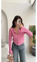 İspanyol Kol Detay Triko Hırka - Pembe - Kod: 316