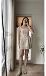 İspanyol Serisi Gold Düğme Detay Tüvit Elbise