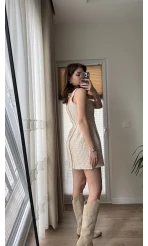 İspanyol Serisi Gold Düğme Detay Tüvit Elbise