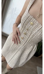 İspanyol Serisi Gold Düğme Detay Tüvit Elbise