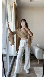 İspanyol Volanlı Bluz Camel