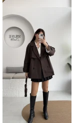 Ivanna Kuşaklı Kısa Kot Trenç - Acı Kahve - Kod: 2077