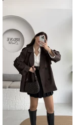 Ivanna Kuşaklı Kısa Kot Trenç - Acı Kahve - Kod: 2077