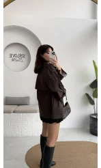 Ivanna Kuşaklı Kısa Kot Trenç - Acı Kahve - Kod: 2077