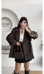 Ivanna Kuşaklı Kısa Kot Trenç - Acı Kahve - Kod: 2077