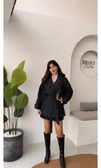 Ivanna Kuşaklı Kısa Kot Trenç - Lacivert - Kod: 2077