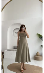 İvy Askılı Elbise - Haki - 2317