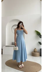 İvy Askılı Elbise - Mavi - 2317