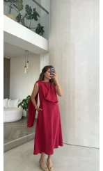 Janeka Şal Yaka Elbise - Fuşya - Kod: 3419