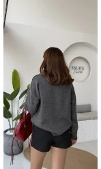 Janet Polo Yaka Baklava Desenli Kazak - Antrasit