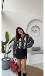 Janet Polo Yaka Baklava Desenli Kazak - Antrasit