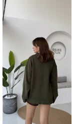 Janet Polo Yaka Baklava Desenli Kazak - Haki