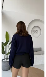 Janet Polo Yaka Baklava Desenli Kazak - Lacivert