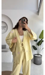 Jasmine Çiçek ve Taş Detay Takım - Sarı