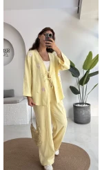 Jasmine Çiçek ve Taş Detay Takım - Sarı