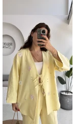 Jasmine Çiçek ve Taş Detay Takım - Sarı