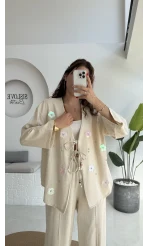 Jasmine Çiçek ve Taş Detay Takım - Taş