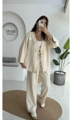 Jasmine Çiçek ve Taş Detay Takım - Taş