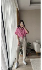 Jennefer Pembe Bağlamalı Gömlek