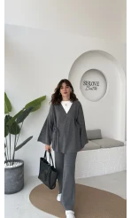 Jenny Bağlamalı Triko Takım - Antrasit - Kod: 7206