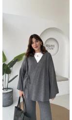 Jenny Bağlamalı Triko Takım - Antrasit - Kod: 7206