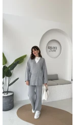 Jenny Bağlamalı Triko Takım - Gri - Kod: 7206