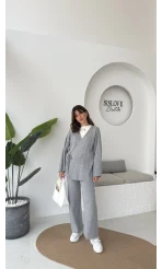 Jenny Bağlamalı Triko Takım - Gri - Kod: 7206