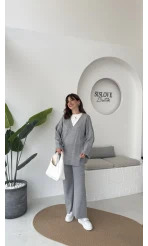 Jenny Bağlamalı Triko Takım - Gri - Kod: 7206