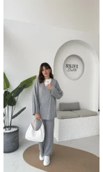 Jenny Bağlamalı Triko Takım - Gri - Kod: 7206