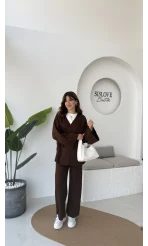 Jenny Bağlamalı Triko Takım - Kahve - Kod: 7206