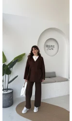 Jenny Bağlamalı Triko Takım - Kahve - Kod: 7206