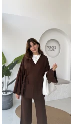 Jenny Bağlamalı Triko Takım - Kahve - Kod: 7206
