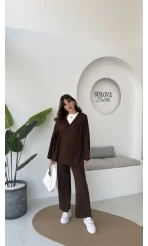 Jenny Bağlamalı Triko Takım - Kahve - Kod: 7206