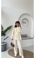 Jenny Bağlamalı Triko Takım - Krem - Kod: 7206