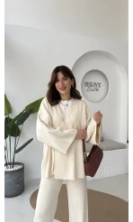 Jenny Bağlamalı Triko Takım - Krem - Kod: 7206