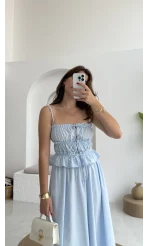 Jessica Gipe Detay Bluz Etek Takım - Mavi - 2025159