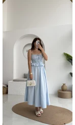 Jessica Gipe Detay Bluz Etek Takım - Mavi - 2025159