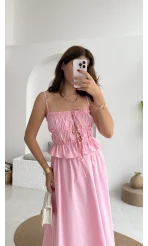 Jessica Gipe Detay Bluz Etek Takım - Pembe - 2025159
