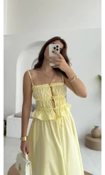 Jessica Gipe Detay Bluz Etek Takım - Sarı - 2025159